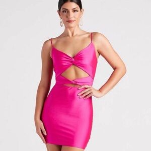 Windsor Hot Pink Cutout Twist Bodycon Mini Dress